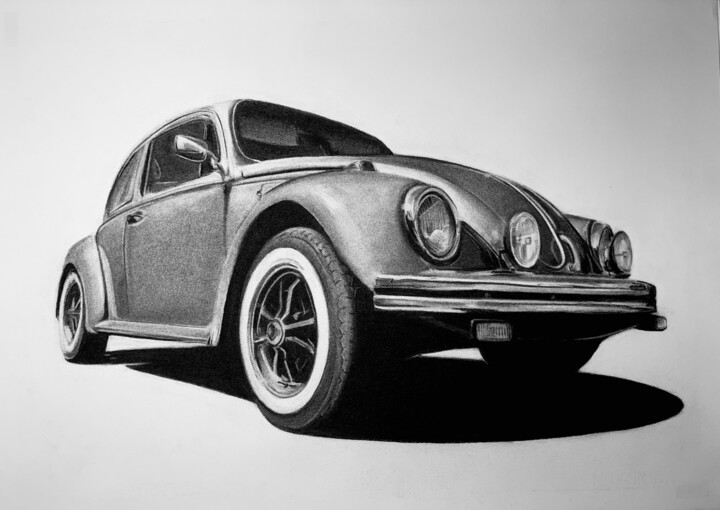 Drawing titled "Volkswagen Beetle 1…" by Gabriel López Campos, Original Artwork, Charcoal