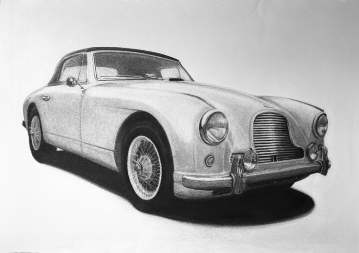 Zeichnungen mit dem Titel "Aston Martin DB2/4…" von Gabriel López Campos, Original-Kunstwerk, Kohle