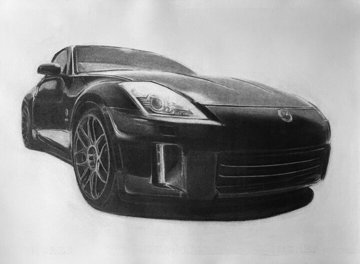 Desenho intitulada "Nissan 350Z 2005" por Gabriel López Campos, Obras de arte originais, Carvão