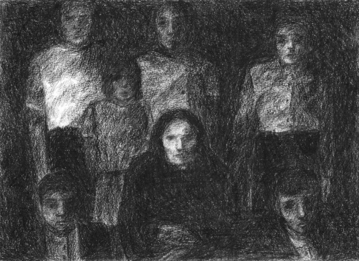 Dibujo titulada "Retrato em família" por Gabriel Figueiredo, Obra de arte original, Carbón