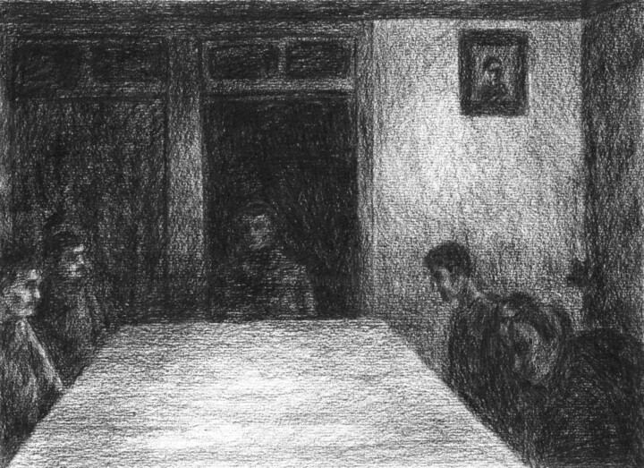 Dibujo titulada "À mesa #1" por Gabriel Figueiredo, Obra de arte original, Carbón