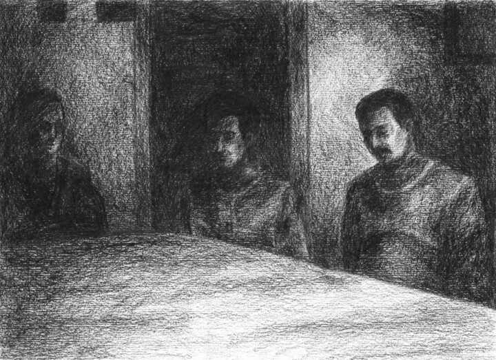 Desenho intitulada "À mesa #2" por Gabriel Figueiredo, Obras de arte originais, Carvão