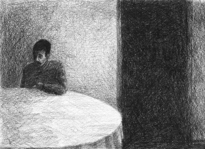 Dibujo titulada "À mesa #5" por Gabriel Figueiredo, Obra de arte original, Carbón
