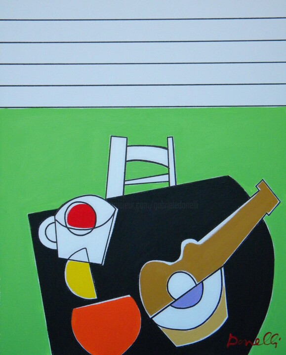 Pintura intitulada "Cup, guitar and oth…" por Gabriele Donelli, Obras de arte originais, Acrílico
