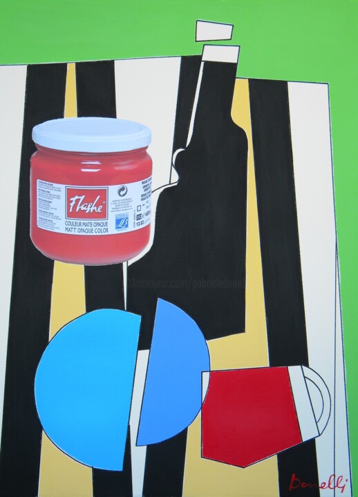 Painting titled "Bottle, cup and acr…" by Gabriele Donelli, Original Artwork, Acrylic