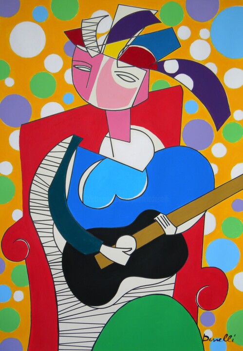 Painting titled "Djevojka sa gitarom" by Gabriele Donelli, Original Artwork, Acrylic