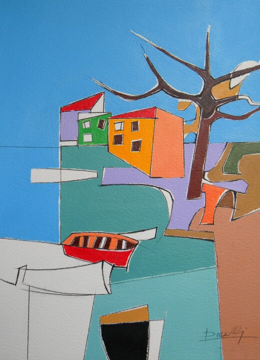 Painting titled "Vue automnale au bo…" by Gabriele Donelli, Original Artwork, Acrylic
