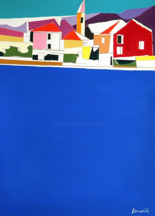Pittura intitolato "Isola Pescatori sul…" da Gabriele Donelli, Opera d'arte originale, Acrilico