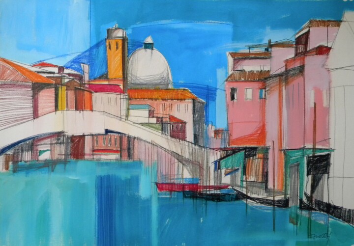 Malerei mit dem Titel "Vue de Venise" von Gabriele Donelli, Original-Kunstwerk, Acryl