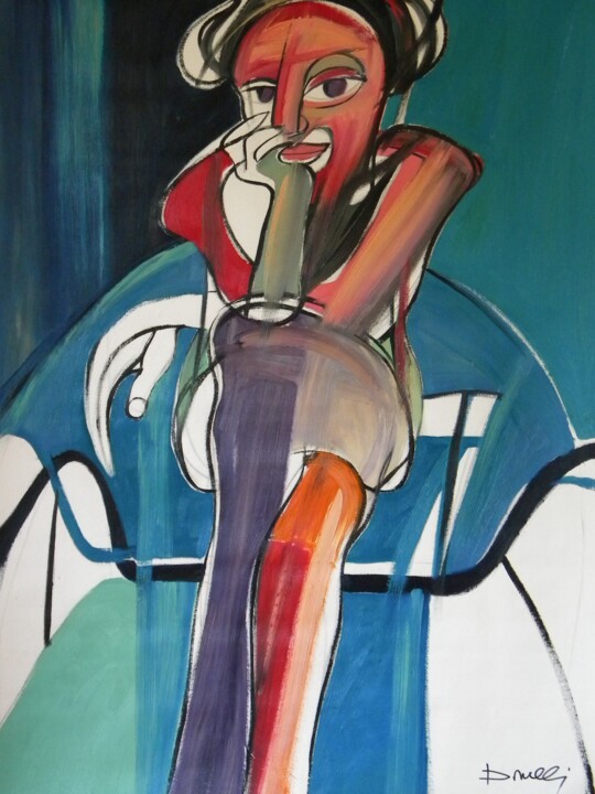 Painting titled "Zena koja sjedi" by Gabriele Donelli, Original Artwork, Oil