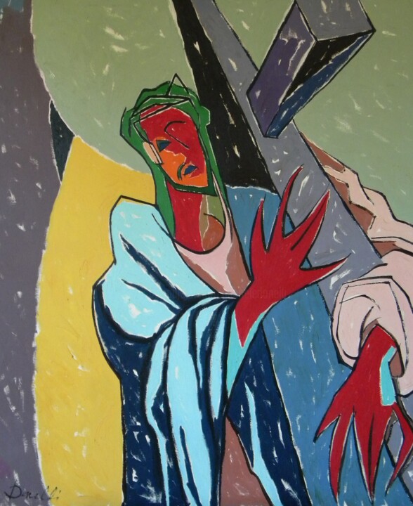 Pittura intitolato "Cristo che porta la…" da Gabriele Donelli, Opera d'arte originale, Olio