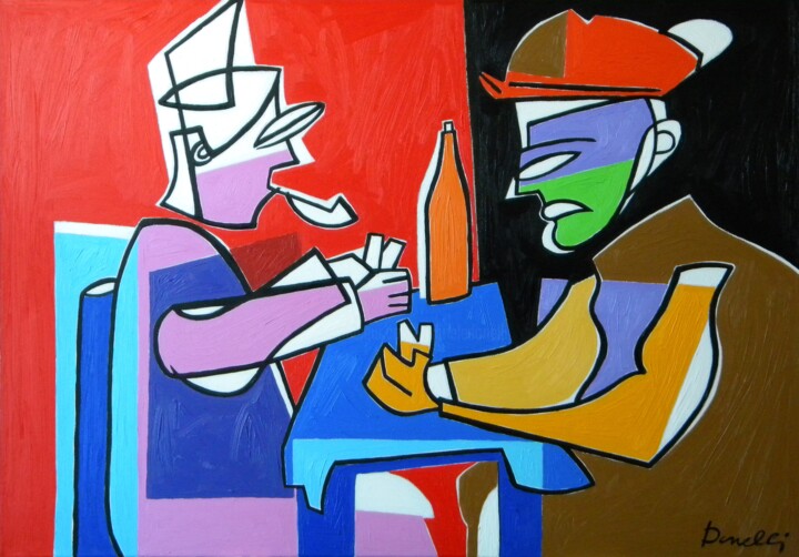 Schilderij getiteld "Los jugadores de ca…" door Gabriele Donelli, Origineel Kunstwerk, Olie