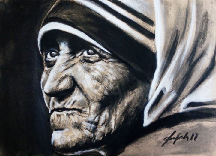 Painting titled "Madre Teresa di Cal…" by Gabriele Ionfrida, Original Artwork, Other