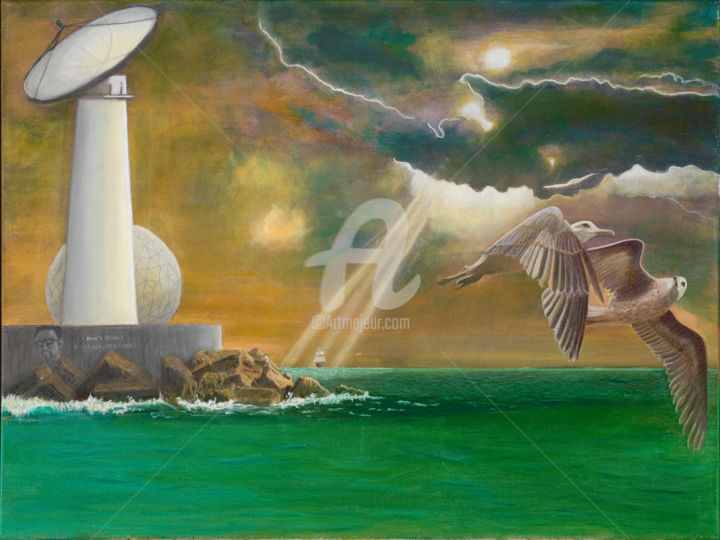 Painting titled "Der Leuchtturm der…" by Gabriele Roman, Original Artwork, Oil