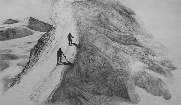 Drawing titled "Mountain's landscape" by Gabriele Plastina, Original Artwork, Graphite