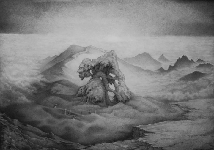 Disegno intitolato "Surreal landscape" da Gabriele Plastina, Opera d'arte originale, Grafite