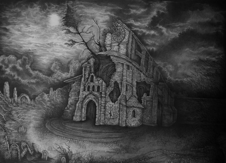 Drawing titled "Gothic landscape ("…" by Gabriele Plastina, Original Artwork, Graphite