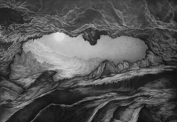 Drawing titled "Night cave" by Gabriele Plastina, Original Artwork, Graphite