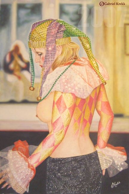Painting titled "Harlequin Unbridled" by Gabriel Krekk, Original Artwork