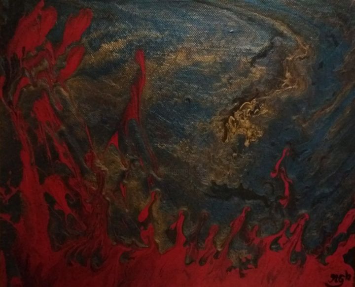 Painting titled "Flaming World" by Gabriella Osvaldné Molnár, Original Art, Acrylic