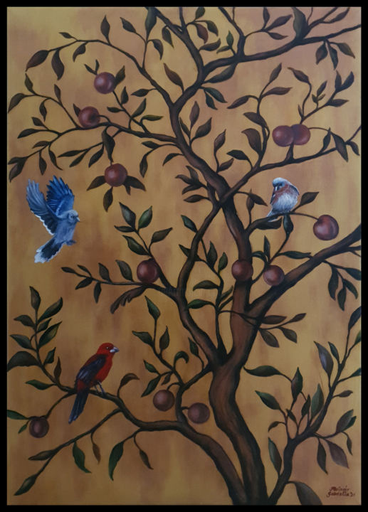 Painting titled "Oriental Style Deco…" by Gabriella Osvaldné Molnár, Original Art, Oil Mounted on Stretcher frame