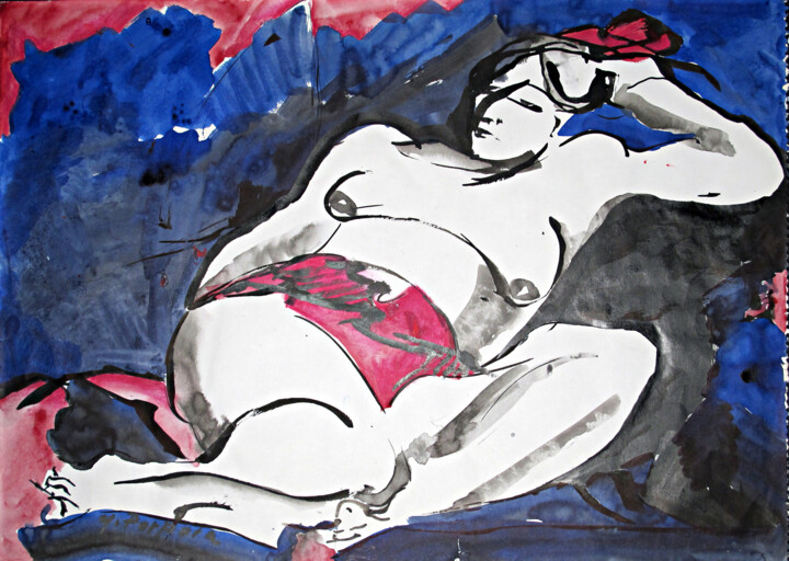 Peinture intitulée "Dormeuse" par Gabriella Porpora, Œuvre d'art originale, Encre