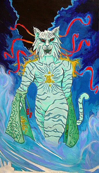 Peinture intitulée "Dieu Lynx" par Gabrielle Saint-Just, Œuvre d'art originale