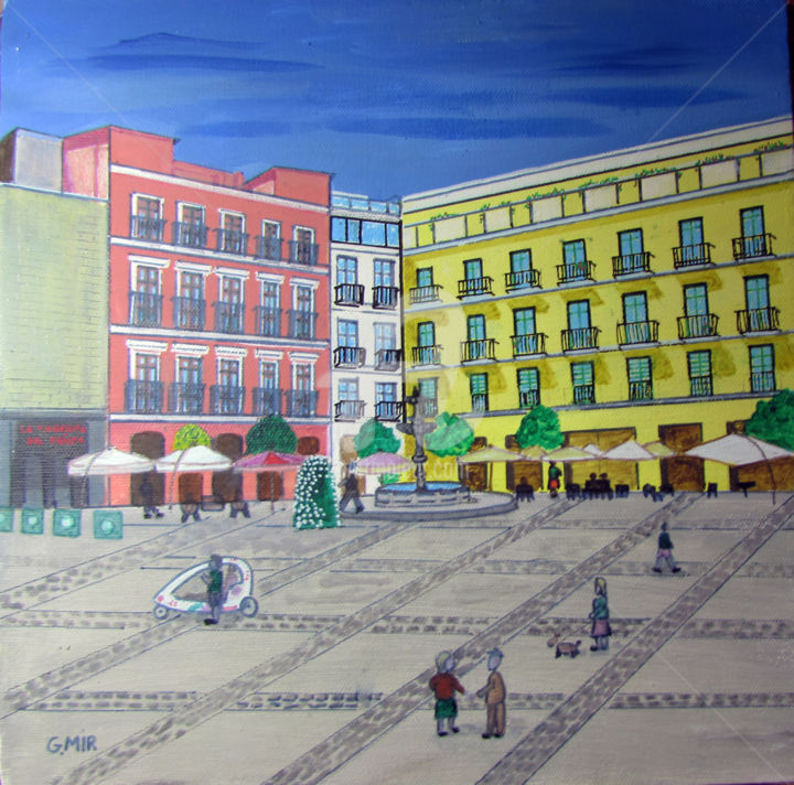 Painting titled "plaza-de-obispo-mal…" by Gabriel Mir, Original Artwork, Acrylic