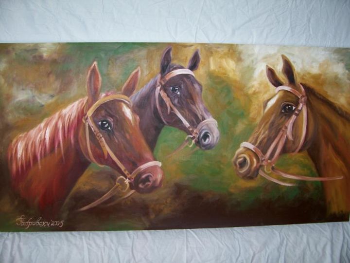 Painting titled "horses" by Sava Gabrovski, Original Artwork