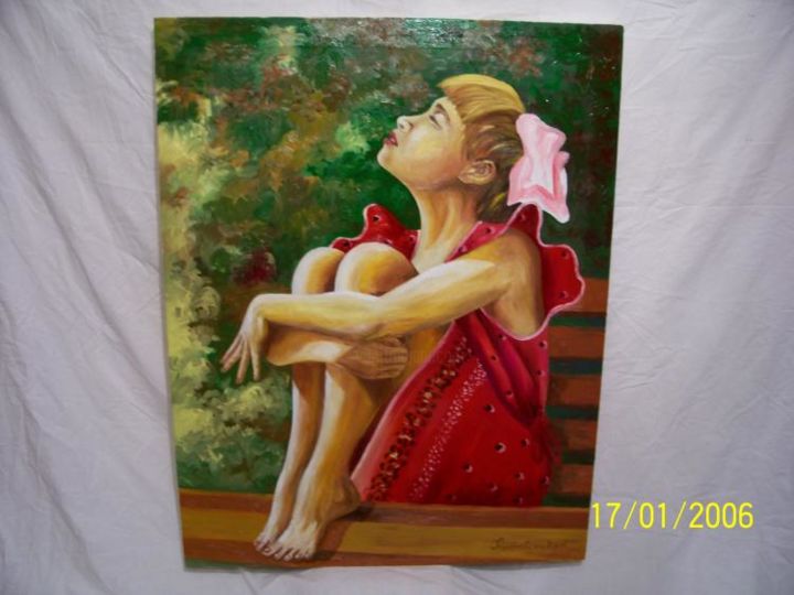 Painting titled "girl on the bench" by Sava Gabrovski, Original Artwork