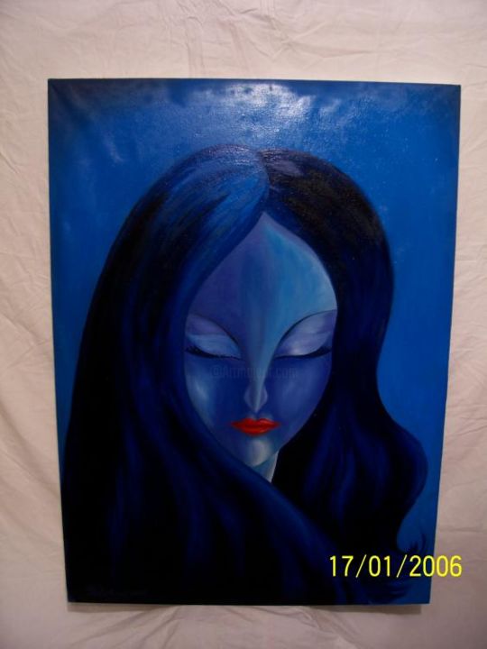 Painting titled "face in blue" by Sava Gabrovski, Original Artwork