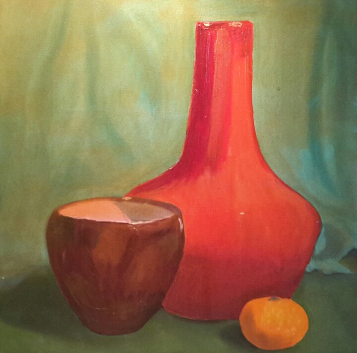 Pittura intitolato "le vase rouge" da Gaby C., Opera d'arte originale, Olio