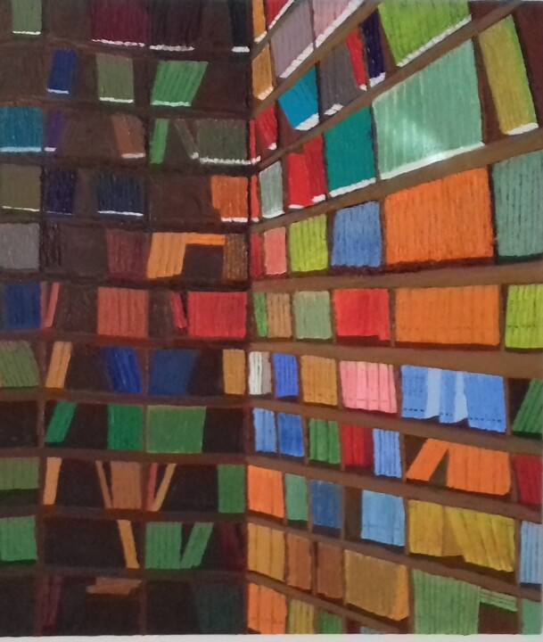 Peinture intitulée "la bibliothèque" par Gaby C., Œuvre d'art originale, Huile