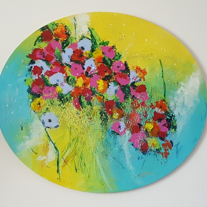 Картина под названием "Flower story ovale" - Gaby Denninger - Burgy - Ice -, Подлинное произведение искусства, Акрил
