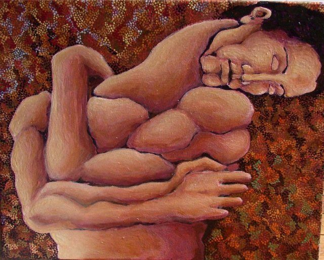Painting titled "man's bliss" by Gaby Blumen, Original Artwork, Oil