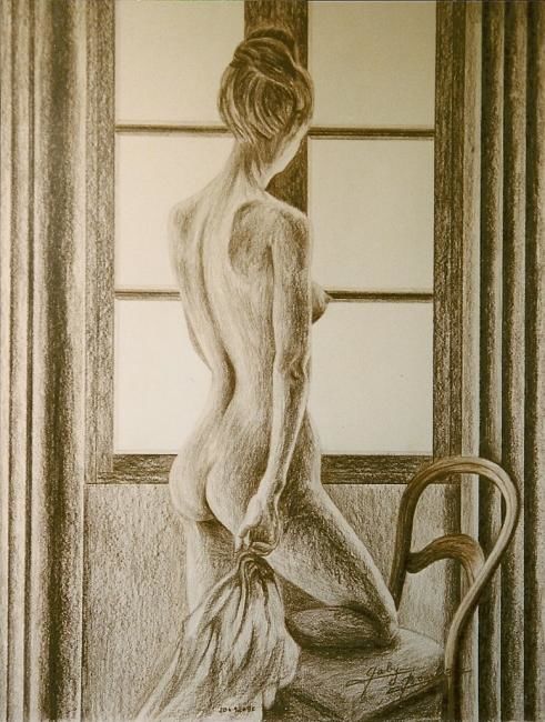 Drawing titled "Nu à la Serviette" by Gaby Bourlier, Original Artwork