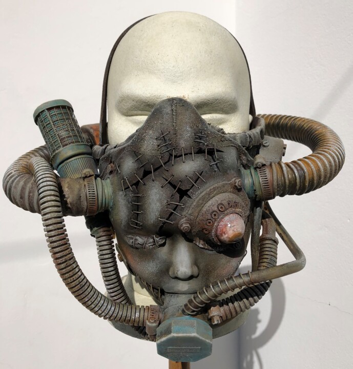 Sculpture titled "Doll mask N°1" by Igor Gadreaud (Gad the Brand), Original Artwork, Leather