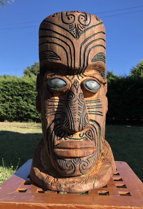 Sculpture titled "Totem Maori N°4" by Igor Gadreaud (Gad the Brand), Original Artwork, Wood