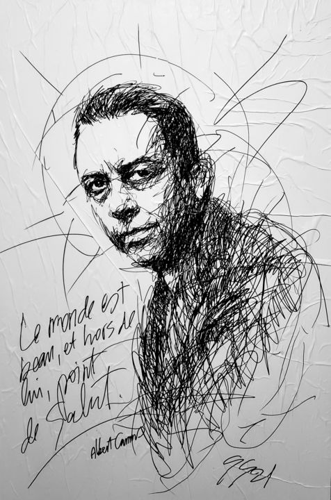 Peinture intitulée "Albert Camus" par Gaël Gao, Œuvre d'art originale, Marqueur