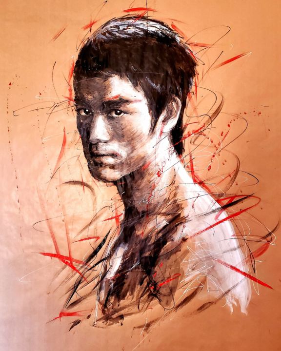 Peinture intitulée "Bruce Lee" par Gaël Gao, Œuvre d'art originale, Acrylique