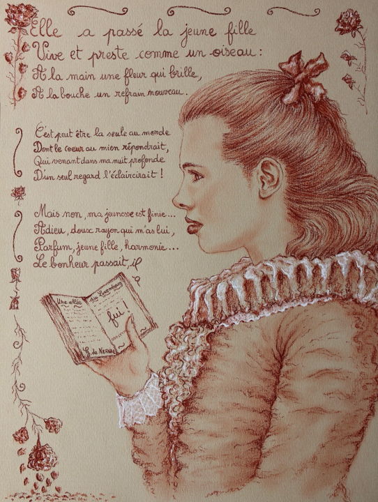 "La jeune fille (Mar…" başlıklı Resim Gael Poezevara tarafından, Orijinal sanat, Kalem
