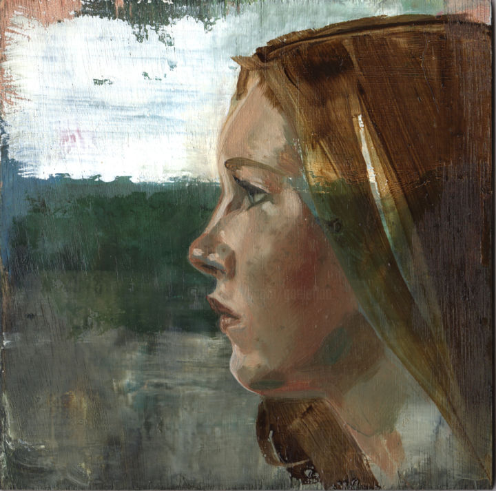 Peinture intitulée "PORTRAIT A." par Gaele Flao, Œuvre d'art originale, Huile Monté sur Panneau de bois