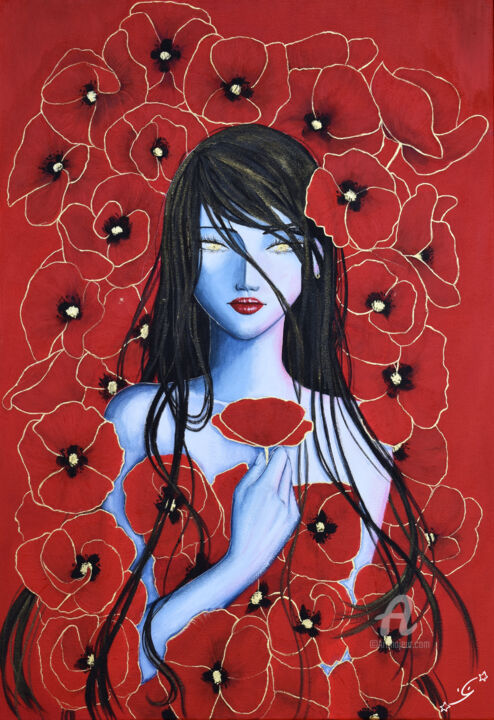 Painting titled "Coquelicot" by Gaëlizm, Original Artwork, Acrylic
