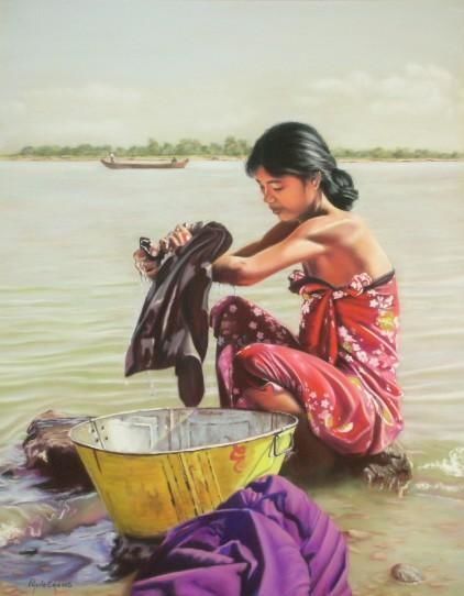 Pintura intitulada "rivage" por Gaeng, Obras de arte originais