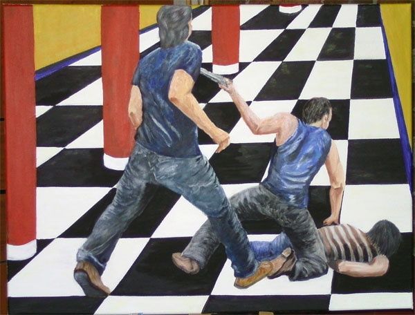 Painting titled "METRO II (violence)" by Dupuis Gaetan, Original Artwork