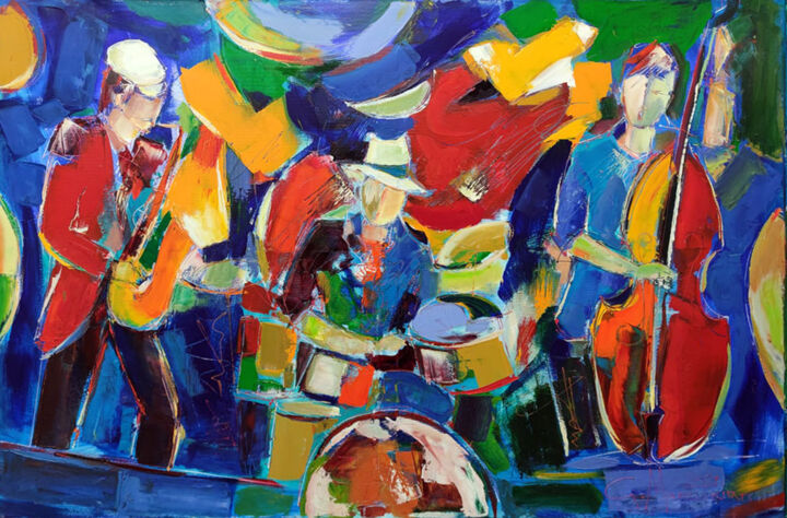 Painting titled "Jazz Band 6" by Gagik Manoukian, Original Artwork, Oil