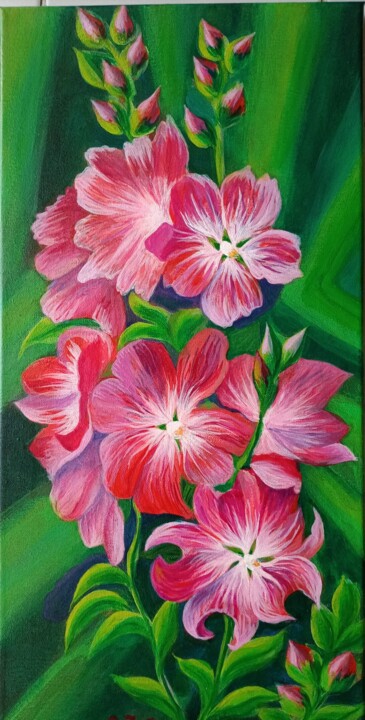 Peinture intitulée "Fleurs roses" par Gaïa-Jeanne Céleste, Œuvre d'art originale, Acrylique