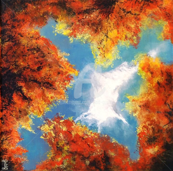 Painting titled "Automne indien" by Gaïdg, Original Artwork, Acrylic Mounted on Wood Stretcher frame