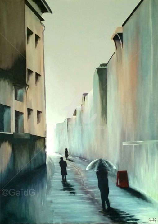 Painting titled "Rue SG" by Gaïdg, Original Artwork, Acrylic Mounted on Wood Stretcher frame
