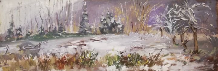 Painting titled "Hiver" by Elmars Gaigalnieks, Original Artwork, Oil